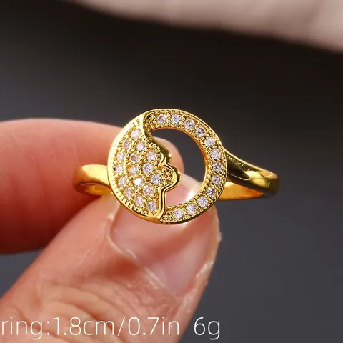 Copper Zirconia Sun Moon Round Ring For Women Gold Silver Plated Elegant Hollow Face Silhouette Finger Ring Jewelry Gift
