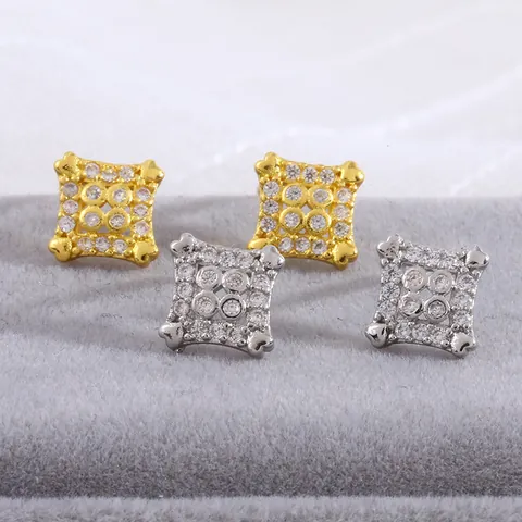 Luxury Square Hip Hop Stud Earrings For Women Copper Zirconia Full Diamond Gold Silver Plated Geometric Ear Jewelry Party Gift