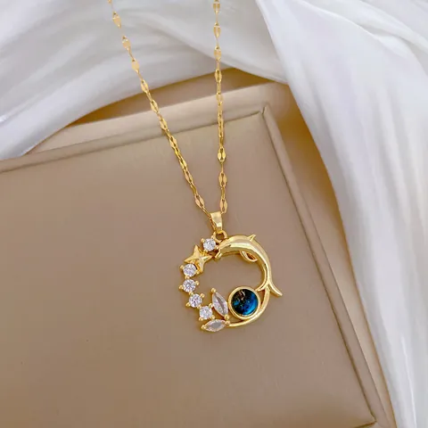 Galaxy Planet Pendant Necklace For Women Alloy Star Moon Crescent Rhinestone Gilded Chain Celestial Fashion Jewelry Gift
