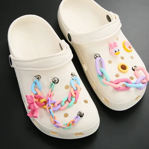 Acrylic Macaron Chain Shoe Charms For Clogs Resin Bear Heart Star Decoration Accessories For Sandals DIY Jewelry