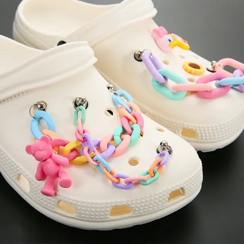 Acrylic Macaron Chain Shoe Charms For Clogs Resin Bear Heart Star Decoration Accessories For Sandals DIY Jewelry