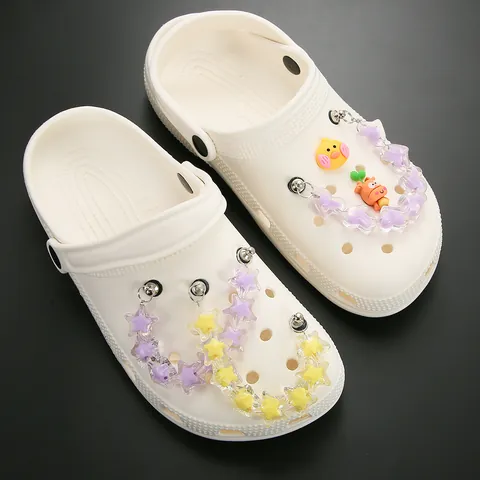 Acrylic Jelly Heart Star 3D Shoe Charms Chains For Clogs Decoration Accessories For Sandals Women Kids Jewelry Gift
