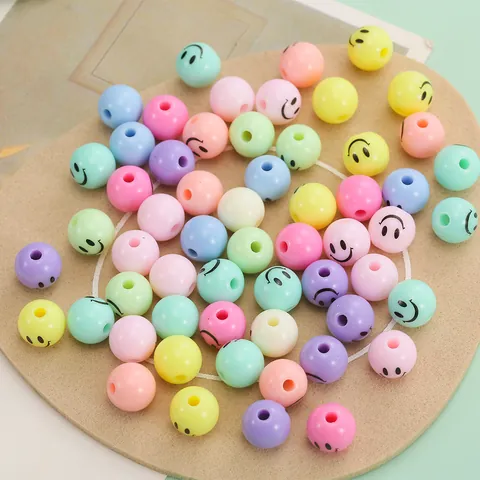 Colorful Smile Face Round Beads For DIY Jewelry Making Macaron Color Plastic Loose Beads For Necklace Phone Chain Craft