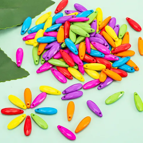 Colorful Acrylic Long Teardrop Spindle Faceted Beads Top Drilled Charm For DIY Necklace Bracelet Jewelry Making Accessories