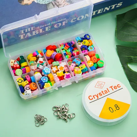 Perles en Pâte Polymère Multicolores Boîte de Rangement Fruits Sourire Fleur Cœur Étoile Lettre Perles pour Bracelet Collier Bijoux DIY