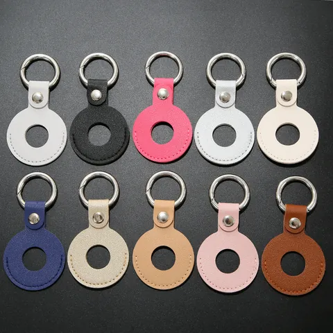 PU-Leder Beschermhoes Ronde Sleutelhanger Voor Tracker Anti-Verloren Houder Tas Hanger Lychee Patroon Accessoires Lus