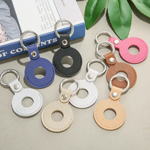 PU-Leder Beschermhoes Ronde Sleutelhanger Voor Tracker Anti-Verloren Houder Tas Hanger Lychee Patroon Accessoires Lus