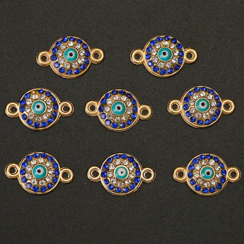 Dijes de Aleación con Diamantes de Imitación de Ojo Turco para Fabricación de Joyas DIY Chapados en Oro Azul Real Cristal Conectores de Doble Anillo Hechos a Mano para Collares Pulseras Suministros de Artesanía Joyería para Mujer