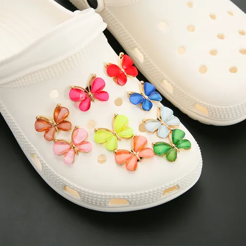 Colorful Butterfly Acrylic Alloy Shoe Charms For Clogs Decoration Rhinestone Butterfly Shape DIY Accessories For Sandals Women Kids Fashion