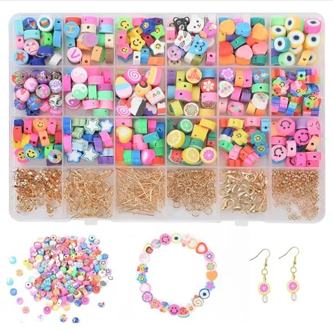 Polymer-Ton Perlen DIY Schmuckherstellung Set Bunt Alphabet Lächeln Frucht Tier Muster Mit Metallzubehör Für Handgefertigte Armband Halskette Geschenke
