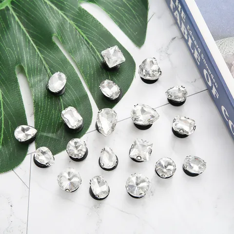 Clear Glass Rhinestone Shoe Charms For Sandals Clogs DIY Geometric Heart Square Crystal Shoe Buckles Accessories For Women Men
