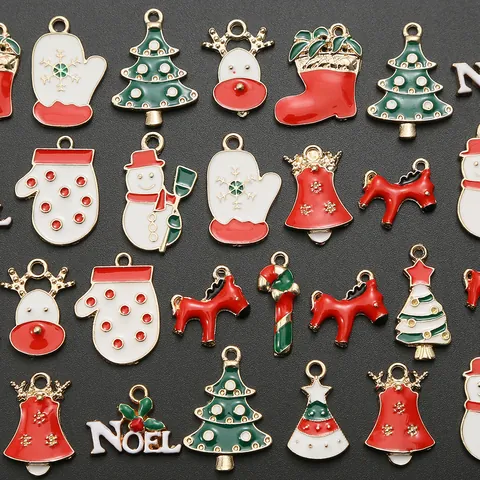 Breloques en Alliage Émail de Noël pour Bijoux DIY Bonhomme de Neige Sapin de Noël Renne Cloche Pendentif Collier Artisanat