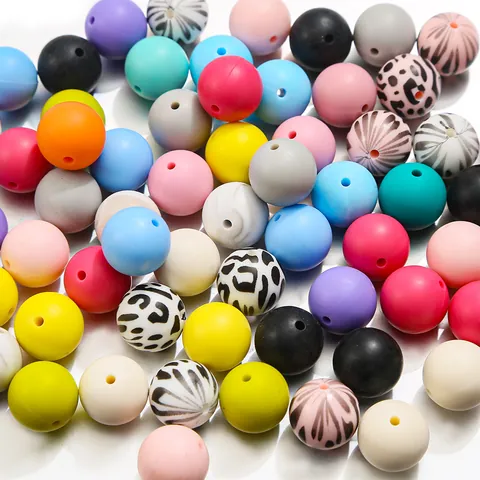 15mm Round Silicone Loose Beads Leopard Print Marble Texture Colorful Silicone Beads For DIY Jewelry Making Bracelet Craft