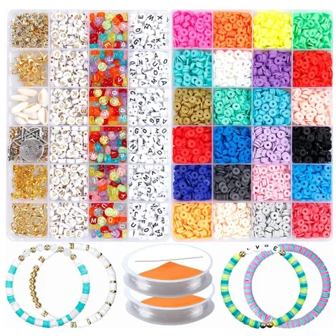 Bohemian Polymer Clay Heishi Beads Jewelry Making Kit Alphabet Beads Alloy Charms Shells Lobster Clasps Elastic String DIY Jewelry Accessories