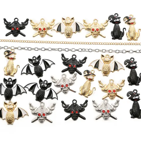 Breloques d'Halloween en Alliage Émail pour la Fabrication de Bijoux DIY Chauve-souris Chat Sorcière Crâne Pirate Pendentifs