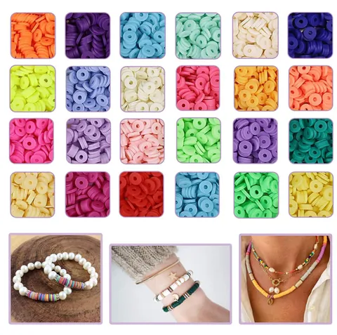 Kit de Fabricación de Joyas de Cuentas Heishi de Arcilla Polimérica Con Cordones Elásticos Cuentas Espaciadoras Redondas Planas Multicolor Para Pulsera Collar DIY Juego de Accesorios de Joyería de Estilo Bohemio