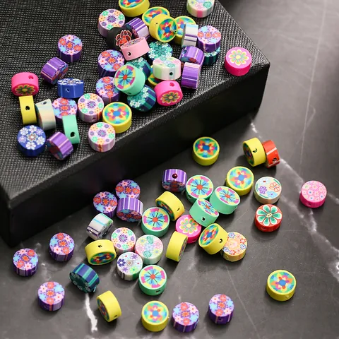 Perles en Pâte Polymère Colorées Motif Mixte Cœur Visage Souriant Fleur Drapeau Perles d'Espacement pour Création de Bijoux DIY