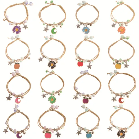 Braccialetto in Corda Intrecciata Fatto a Mano Stile Coreano Ceramica Lega Smalto Margherita Luna Mela Stella Pendente Gioielli Donna