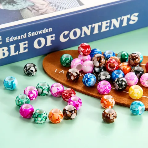 12mm Acrylic Beads Multicolor Marble Pattern Large Hole Loose Beads For DIY Bracelet Necklace Jewelry Making Accessories