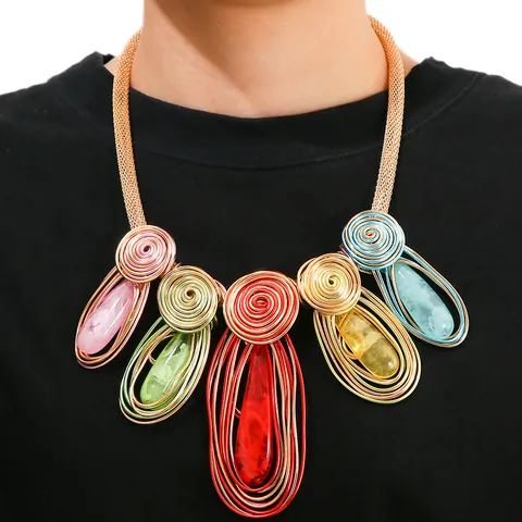Handmade African Tribal Statement Necklace Earrings Woven Aluminum Wire Glass Bohemian Ethnic Jewelry Women Party Gift