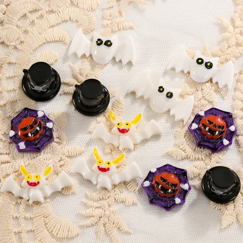 Resin Halloween Bat Spider Web Pumpkin Top Hat DIY Charms For Phone Case Hair Accessories Decoration Craft Ornaments