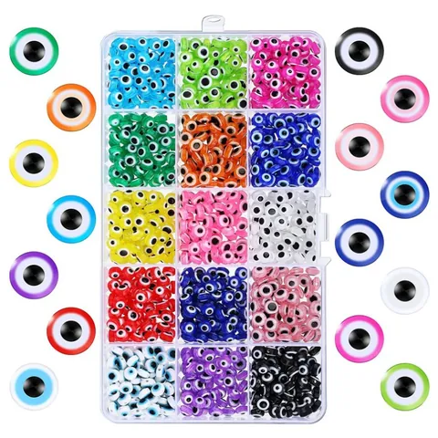 Evil Eye Resin Beads DIY Jewelry Making Material Multicolor Round Flat Eye Loose Spacer Beads Kit For Handcraft Jewelry
