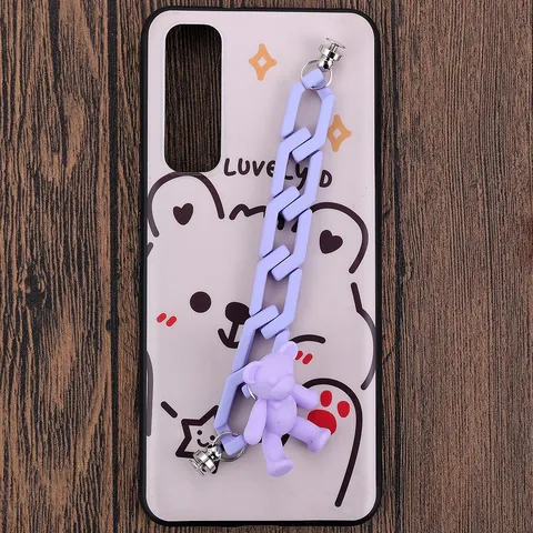 Cartoon Matte Resin Bear Phone Case Chain Colorful Square Link Strap With Metal Clasp Cute Handbag Decoration For Women