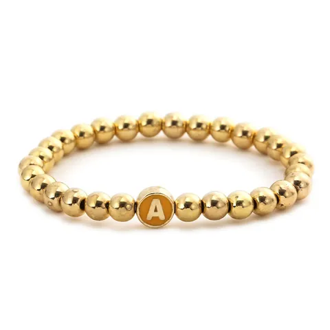 Bracciale Elastico Minimalista a Perline Color Oro Con Pendente a Lettera Iniziale Gioielli alla Moda Donna Perle in Lega di Rame