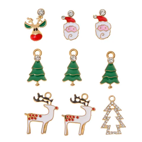 Legering Emaille Kerstboom Hangers Met Strass Voor DIY Sieraden Maken Kerstman Rendier Feestelijke Kerstaccessoires