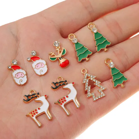 Legering Emaille Kerstboom Hangers Met Strass Voor DIY Sieraden Maken Kerstman Rendier Feestelijke Kerstaccessoires