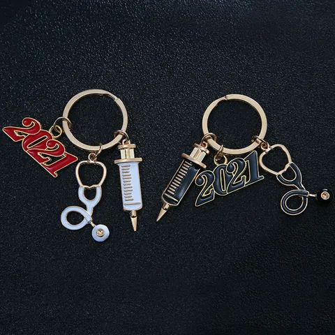Medical Theme Keychain Alloy Enamel Stethoscope Syringe Pendant Professional Nurse Gift Key Ring Hanging Ornament