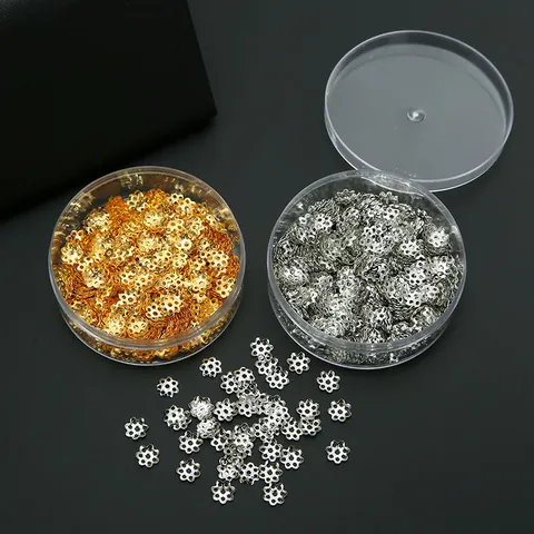 Alloy Flower Bead Caps 7mm Hollow Out Flower Petal Spacers For Jewelry Making DIY Findings Box Set Gold Silver