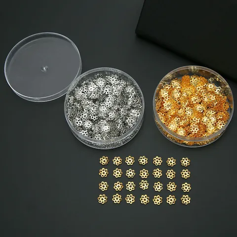 Alloy Flower Bead Caps 7mm Hollow Out Flower Petal Spacers For Jewelry Making DIY Findings Box Set Gold Silver