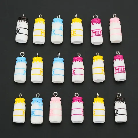 Simulated Milk Bottle Resin Pendants Cute Cartoon Milk Bottle Charms With Metal Loop For DIY Earrings Keychain Jewelry Making