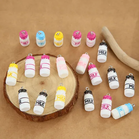 Simulated Milk Bottle Resin Pendants Cute Cartoon Milk Bottle Charms With Metal Loop For DIY Earrings Keychain Jewelry Making