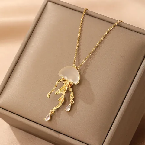 Kupfer Zirkonia Qualle Anhänger Halskette Gold Silber Galvanisiert Luxus Tierform Qualle Schmuck Für Damen