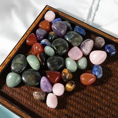 Natural Crystal Raw Stone Pendant Necklace Hand Woven Mesh Pouch Holder Rose Quartz Tiger Eye Amethyst Lapis Lazuli Healing Jewelry