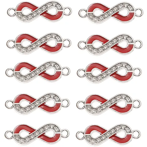 Alloy Red Enamel Rhinestone Infinity Symbol Charms For Jewelry Making DIY Bracelets Necklaces Pendants Accessories Women
