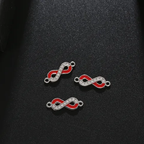 Alloy Red Enamel Rhinestone Infinity Symbol Charms For Jewelry Making DIY Bracelets Necklaces Pendants Accessories Women