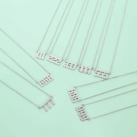 Collar de Pendiente de Número de Ángel Gótico de Acero Inoxidable 111 222 333 444 555 666 777 888 999 Plata Joyería de Moda Regalo Para Mujer