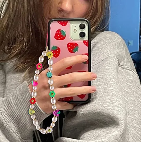 Bunte Perlen Handy-Lanyard Handgelenkschlaufe Kollektion Sortiert Obst Lächeln Gesicht Herz Blume Weicher Ton Acrylperlen Handy-Anhänger Schmuck Damen Mädchen