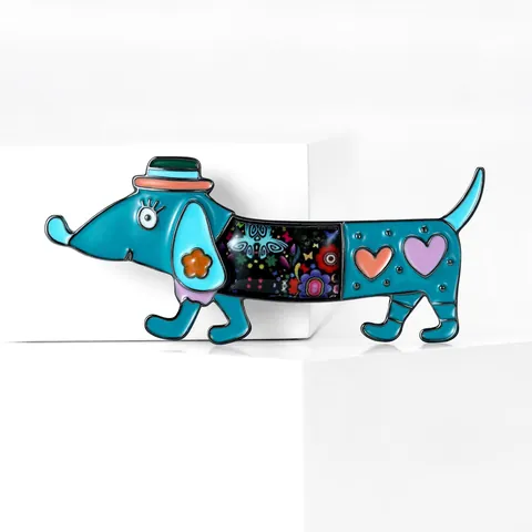 Broche Creativo de Esmalte Perro Dachshund Aleación Floral Corazón Animal Pin de Solapa para Mujeres Hombres Joyería de Moda Regalo