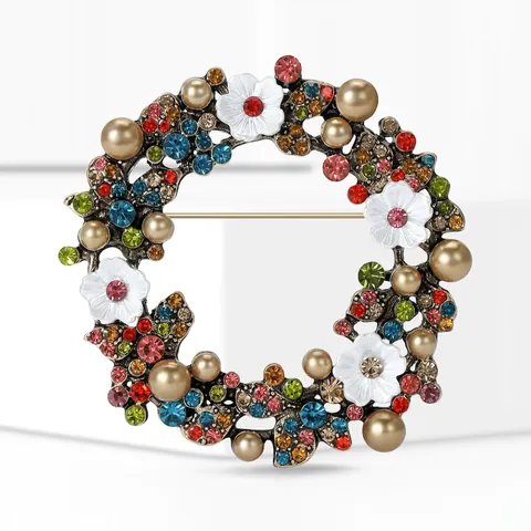 Luxus Weihnachten Kranz Brosche Pin Für Damen Herren Legierung Strass Kunstperle Blumen Girlande Revers Abzeichen Schmuck