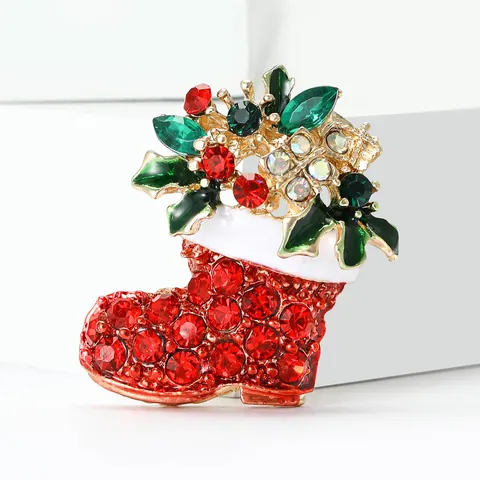 Broche de Bota de Navidad de Aleación Strass Esmalte Pin de Zapato de Navidad Para Mujer Decoración de Ropa de Fiesta