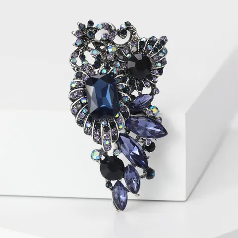 Vintage Alloy Rhinestone Flower Brooch For Women Antique Gold Silver Plated Colorful Crystal Brooch Pin For Party Banquet Jewelry Accessory