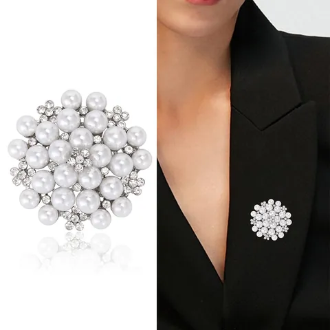 Elegant Round Flower Alloy Brooch With Imitation Artificial Pearl And Rhinestone For Wedding Banquet Party Women Fashion Jewelry