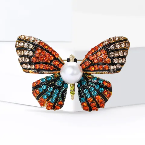 Schmetterling Brosche Für Damen Legierung Strass Künstliche Perle Schmuck Koreanische Mode Bunte Schmetterling Korsage Für Mantel