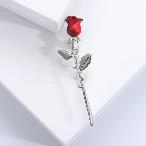 Elegant Alloy Rose Flower Brooch Pin For Women Fashion Red Gold Enamel Plant Floral Corsage Clothing Accessories Jewelry