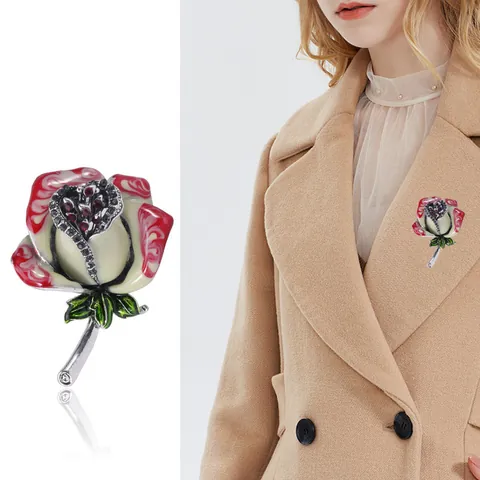Spilla a Bouquet di Rose in Lega Vintage Smalto Strass Corsage Floreale per Donna Matrimonio Banchetto Gioielli Retro Accessorio