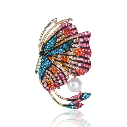 Vintage Emaille Vlinder Broche Met Gekleurde Strass En Kunstparel Legering Dier Borstspeld Voor Vrouwen Banket Bruiloft Cadeau